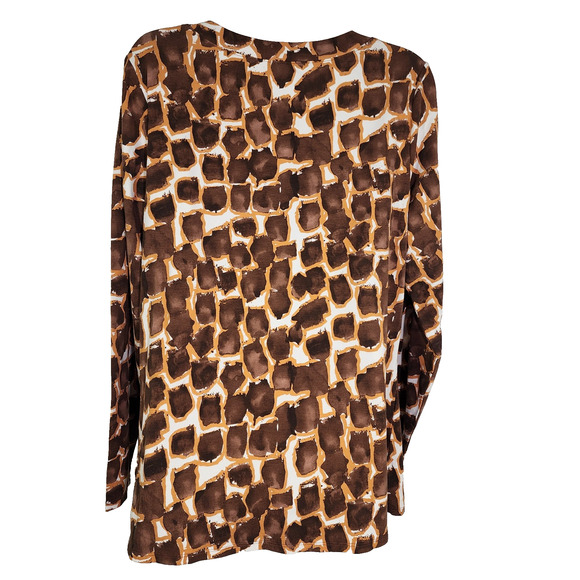 Belle by Kim Gravel Womens TripleLuxe Knit Abstract Giraffe Top Small Java Brown - Picture 2 of 11